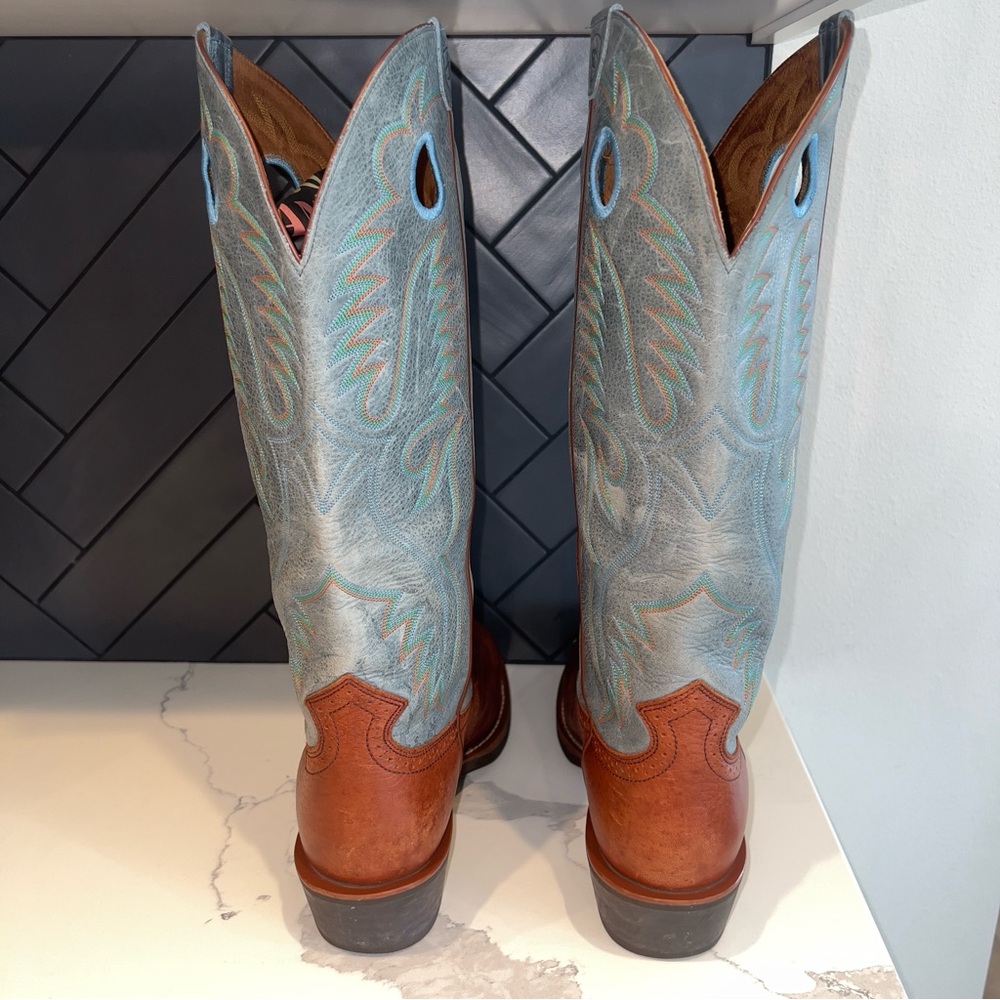 Ariat Heritage Buckaroo 16" Brown Teal Cowboy Boots 35299 Mens Size 13 D EUC - Picture 4 of 9